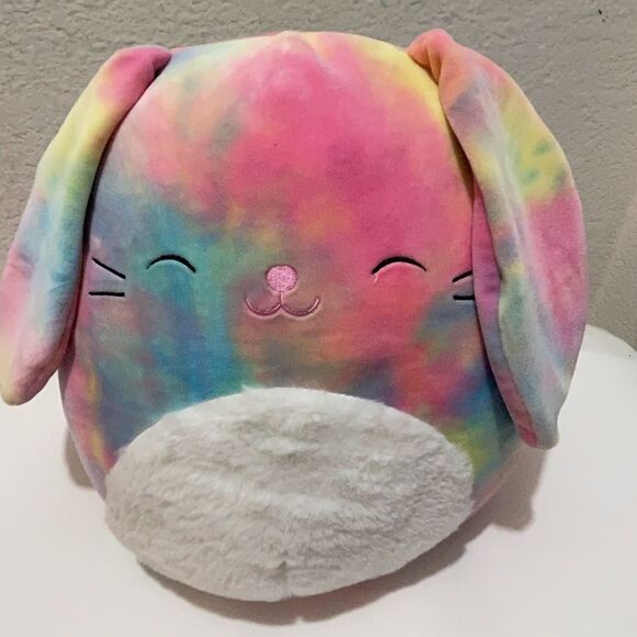 Squishmallows 11” Candy Rainbow Tie Dye Bunny w/ Fur 2021 Easter Collection NEW. - Picture 1 of 7